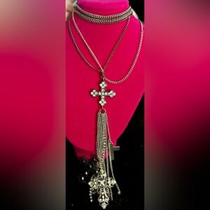Charming Charlie Silver Cross Necklace with Tassel